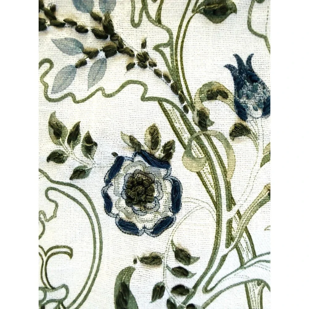 William Morris & Co Mary Isobel Table Runner 108”x 18” Embroidered Floral White